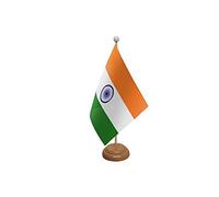 9" x 6" India Indian Large Desktop Table Flag With Wooden Base & Pole Ideal For Party Conferences Office Display