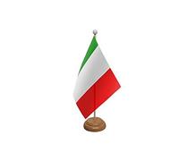 9" x 6" Italy Italian Tricolour Large Desktop Table Flag With Wooden Base & Pole Ideal For Party Conferences Office Display