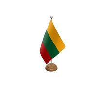 9" x 6" Lithuania Lithuanian Large Desktop Table Flag With Wooden Base & Pole Ideal For Party Conferences Office Display