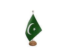 9" x 6" Pakistan Pakistani Large Desktop Table Flag With Wooden Base & Pole Ideal For Party Conferences Office Display