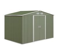 Outsunny 9 x 6ft Metal Garden Shed, Outdoor Storage Tool House with Ventilation Slots, Foundation Kit and Lockable Double Doors, Light Green