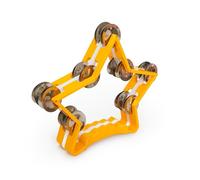 9 x 7.5 Inch Tambourine With Double Row Metal Jingle Shaker, Hand Held Drum Bell Percussion Instrument For Drum Circles Music Class KTV Wedding Party & Worship, Easy Grip Synthetic, Yellow, Half Star