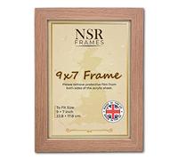 9 x 7 Inch Oak Picture Photo Frame (22.8x17.8 cm) - Flat Wall Mount Hang Hooks & Tabletop Stand Poster Wooden Portrait/Panoramic Acrylic Display