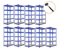 9 x Blue Racking Bay Unit 5 Tier Heavy Duty Steel Metal 280kg Capacity Per Shelf Garage Shelves Storage Warehouse Shed Workshop Greenhouse Boltless Shelving 90cm x 45cm x 180m FREE Rubber Mallet Blue