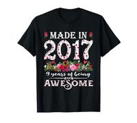 9 Years Old Made in 2017 Floral 9th Birthday Decorations T-Shirt