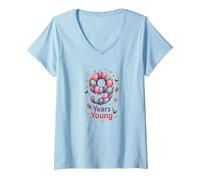 9 Years Young Birthday Celebration Balloon Number V-Neck T-Shirt, Women, Baby Blue, L