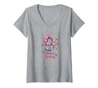 9 Years Young Birthday Celebration Balloon Number V-Neck T-Shirt, Women, Heather Grey, S
