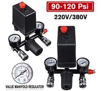 90-120 psi Air Compressor with Pressure Switch Control Valve Manifold Relief Regulator with Gauge 220V/380V(380V)