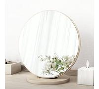 Tabletop Vanity Mirror, 90° Adjustable, Wooden Makeup Mirror, Portable Removable Round Dressing Table Table Mirror,High-Definition Desk Mirror(Size:30cm,Color:Wooden)