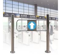 90° Automatic Closing Metal Safety Gate, Spring-Loaded Barrier with Post Support, One-Way Entrance for Industrial Aisles, Factories, Supermarkets - Secure Access Solution