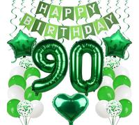 90 Balloons for 90th Birthday - Green, Man & Woman Decoration - Party Pack