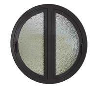 90 ° Circular Rotating Shed Window, Two Side Open Privacy Ventilation Portholes, Water Ripple Tempered Glass(Black,80CM/31.5")