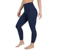 90 Degree By Reflex Cotton High Waist Ankle Length Compression Leggings with Elastic Free Waistband, Dark Navy W/ Pocket, S
