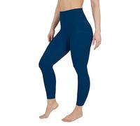 90 Degree By Reflex High Waist Fleece Lined Leggings with Side Pocket - Yoga Pants, Pageant Blue W/ Pocket Fleece Lined, Large