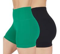 90 Degree By Reflex High Waist Power Flex Yoga Shorts - Tummy Control Biker Shorts for Women 2 Pack, Pepper Green/Black 5", M