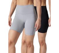 90 Degree By Reflex High Waisted Running Yoga Shorts Tummy Control 5” Workout Biker Shorts for Women 2 Pack, Sleet (W/ Pocket) /Black (No Pocket) 7", XL