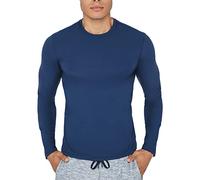 90 Degree By Reflex Men’s Dry Fit Soft Crew Neck Long Sleeve Shirt Fitted Top, Dark Navy, Medium