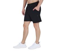 90 Degree By Reflex Mens Lightweight Quick Dry Workout Short 7" Side Zipper Pocket Shorts with Drawstring, Black, Medium