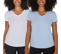 90 Degree By Reflex Short Sleeve V-Neck Top - 2 Pack, Heather Eventide/White, XL