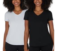 90 Degree By Reflex Short Sleeve V-Neck Top - 2 Pack, Heather Gray Dawn/Black, L