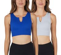 90 Degree By Reflex Womens 2 Pack Seamless Raya V-Neck Tank Top, Surf the Web/Heather Grey, M