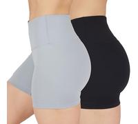 90 Degree By Reflex Womens High Waisted Biker Shorts Ribbed Workout Yoga Running Tummy Control Spandex Short, Weathervane/Black 5", XXL