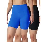 90 Degree By Reflex Womens High Waisted Biker Shorts Ribbed Workout Yoga Running Tummy Control Spandex Short, Surf the Web (W/ Pocket) /Black (No Pocket) 7", M