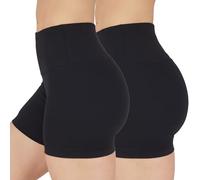 90 Degree By Reflex Womens High Waisted Biker Shorts Ribbed Workout Yoga Running Tummy Control Spandex Short, Black 2 Pack 5", S