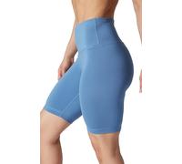 90 Degree By Reflex Womens High Waisted Biker Shorts Ribbed Workout Yoga Running Tummy Control Spandex Short, Ditch Denim 9" Ribbed, M