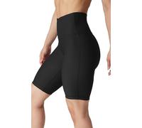 90 Degree By Reflex Womens High Waisted Biker Shorts Ribbed Workout Yoga Running Tummy Control Spandex Short, Black 9" Ribbed, M