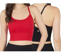 90 Degree By Reflex Womens Seamless Cami Longline Bra - Round Neck Workout Racerback Tank Top, 2pk - Scorpio Red / Black, L