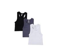 90 Degree By Reflex Womens Seamless Tank Ribbed Fitted Racerback Top 3 Pack, Grisaille/White/Black, L