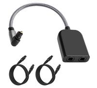 90 Degree Digital Optical Adapter Splitter 1 in 2 Out, Right Angle Toslink Digital Audio Fiber Optic Cable Splitter 1x2 for Soundbar, Headphones,TVs -with 2 Optical Audio Cables 6 Feet