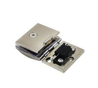 90 Degree Glass Door Hinge Kit Curved Surface Adjustable Clamp Bracket Clip for 10-12mm Bookcase Shoe Wine Showcase Door Cabinet (Brushed, L)