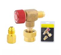 90 Degree Right Angle Car AC Safety Valve, Copper Air Conditioning Connector Adapter for R22 R32 R410 for Systems, Enhanced Leak Prevention Design(B)