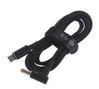 90-Degree Type-C Coaxial Power Cable with PD Electronics | 90-Degree Cylindrical Power Plug, Two-Chip PD and E-Marker Electronics, Braided Exterior, Attached Storage Strap