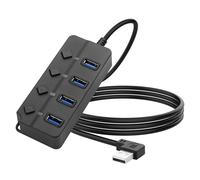 90 Degree USB Hub Splitter YACSEJAO USB 2.0 Data Hub with Individual LED Button On/Off Switch DC5.5 * 2.1 Power Port for Laptop,PC Computer (4 Ports, 1M)