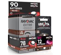 90 Hearing Aid Batteries Size 312 (Brown) PR41 Zinc-Air with Phono Pulse Technology - 90 Batteries: 78 Rayovac + 12 Udivita