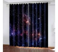 90 Inch Blackout Curtains, Blackout Curtains for Living Room Starry Sky Polyester Navy Blue Orange Drapes Home Decorative 2 Panels 38W x 90L Inch