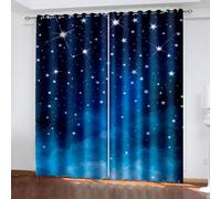 90 Inch Curtains, Curtains Blackout Starry Star Polyester Blue Drapes for Kitchen Bedroom 2 Panels 38W x 90L Inch
