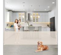 90 Inch Retractable Baby Gates Extra Wide Dog Gates for The House Extra Long Baby Gate for Stairs Child Gates for Wide Openings Large Dog Gate Indoor Outdoor Pet Gates for Dogs, Beige