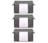 90 L Clothes Storage Bag Foldable Storage Boxes with Lids Underbed Wardrobe Storage Organiser with Sturdy Fabric Clear Window for Clothing Bedding Sweaters T-shirts Blankets, 3 Pack, Grey (L, Grey)