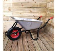 90 Litre 150kg Capacity Heavy Duty Galvanised Metal Garden Wheelbarrow with Pneumatic Tyre