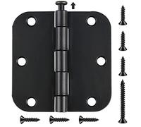 90 Pack 3.5" Matte Black Round Door Hinges with 5/8" Radius, 3 1/2 Interior, Flat Iron, Foldable, Easy Installation, Standard Hinge with Removable Pin