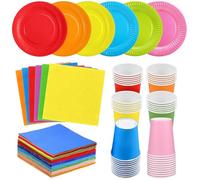 90 Pack Colorful Rainbow Party Tableware Set - Paper Plates, Cups, Napkins, Multicolor Dinner Plates, Luncheon Cocktail Napkins, 250ml Cups for DIY Birthday Holiday