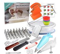 90 Pcs Cake Decorating Supplies kit with Cake Turntable-Cake leveler-48 Piping Tips with Pattern Chart -Straight & Offset Spatula-20 Icings Bags- 3 Icing Smoother Scraper Set for Beginner Cake-Lover