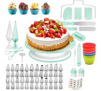 90 Pcs Cake Decorating Supplies kit with Cake Turntable-leveler-48 Piping Tips with Pattern Chart -Straight & Offset Spatula-20 Icings Bags-3 Icing Smoother Scraper Set for Beginner Cake-Lover (Green)