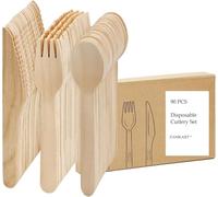 90 PCS Disposable Wooden Cutlery Set | 30Forks, 30Spoons, 30Knives | Eco Friendly Disposable Cutlery | Ideal for Party, Picnic, Christmas and Home Daily Use