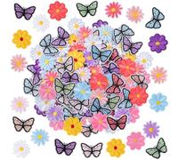 90 Pcs Flower Iron on Patches Daisy Butterfly Embroidered Patches for Bags | Pastel Applique Patches Cute Flower Sew on Patches for Clothes Jackets Jeans Backpacks DIY Accessories
