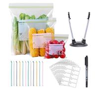 90 Pcs Freezer Bags, Zip Lock Bags With Expandable Bottom Holder, Freezer Labels, Pen & Sealing Clamp, Reusable Freezer Bags for Fruits, Veggies, Meat, Snacks, Food storage